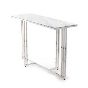 HowHomely Konferenčný stolík AMAGAT 120 cm strieborný/biely mramor