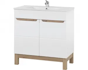 Comad Kúpeľňová zostava Bali 80 cm so skrinkami a zápustným umývadlom biela/dub wotan