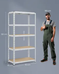 SONGMICS Súprava 2 ks dielenských regálov Myron 180 cm strieborná/hnedá