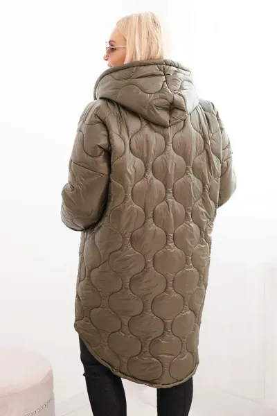 Legínovo Dámska zimná bunda Plus Size prešívaná s kapucňou hnedá Farba: Khaki, Veľkosť: UNI