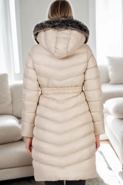 Z9690 DEWBERRY WOMEN'S HOODED COAT-BEIGE