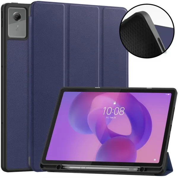 LEATHER Zaklápací kryt pre Lenovo Idea Tab Plus / Tab K12 modrý