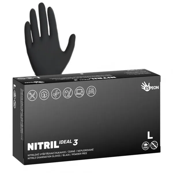 Espeon Nitril Ideal3 Black nitrilové nepudrované rukavice veľkosť L 100 ks