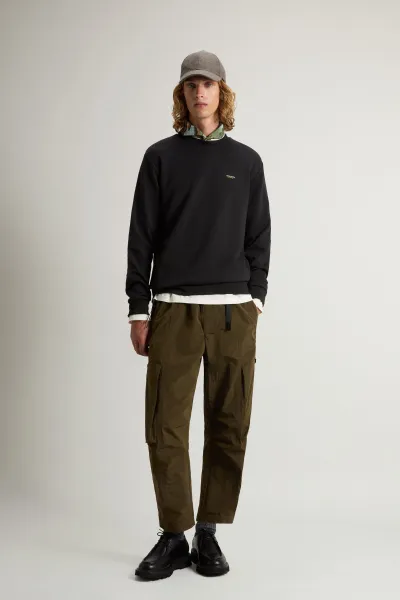 Mikina Woolrich Logo Interlock Crewneck Black