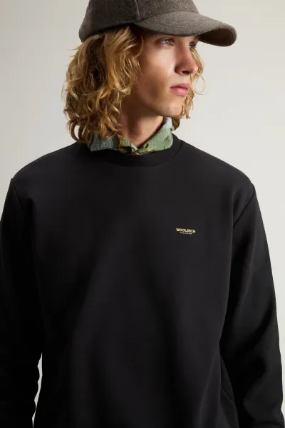 Mikina Woolrich Logo Interlock Crewneck Black