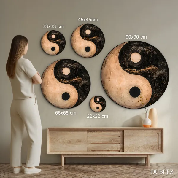 Okrúhly obraz symbolu - Jin a jang