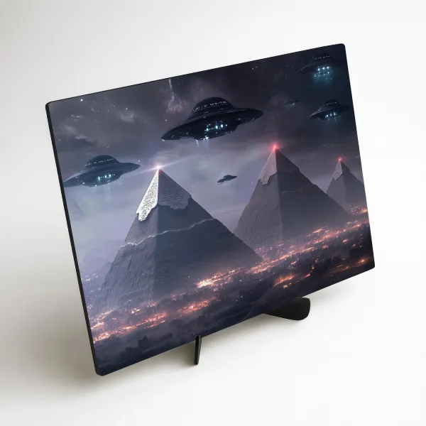 Futuristický obraz pyramíd a UFO - Hviezda apokalypsa