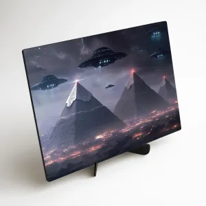 Futuristický obraz pyramíd a UFO - Hviezda apokalypsa