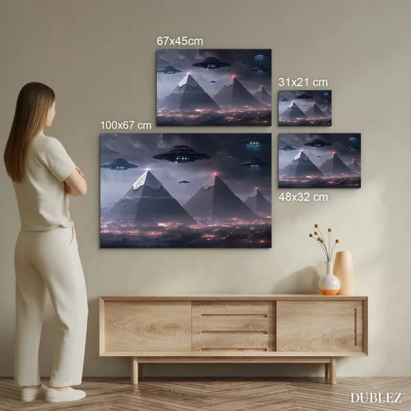 Futuristický obraz pyramíd a UFO - Hviezda apokalypsa
