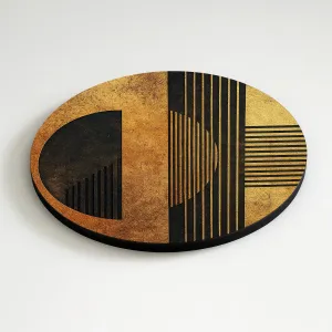 Drevený okrúhly obraz - Zlatá geometria