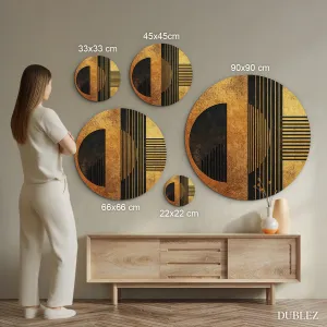 Drevený okrúhly obraz - Zlatá geometria
