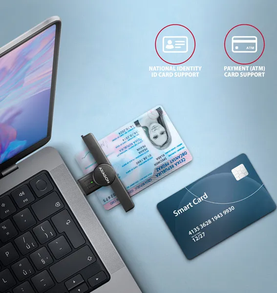 AXAGON CRE-SMPA, USB-A PocketReader čítačka kontaktných kariet ID card (eID klient)