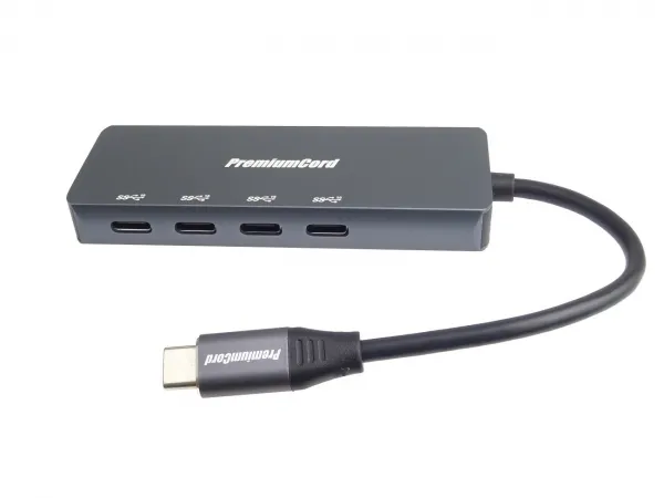 PREMIUMCORD Hub USB-C na 4x USB 3.2 Typ-C, 5G SuperSpeed, Aluminum