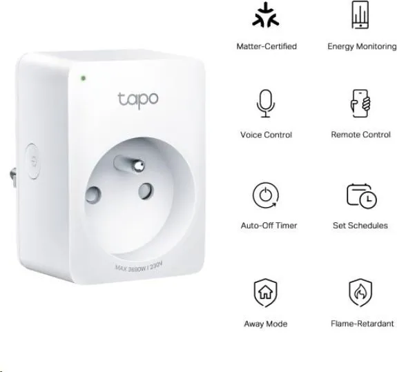 TP-Link Tapo P110M chytrá WiFi mini zásuvka (3680W,16A,2,4 GHz,BT,Matter certified)