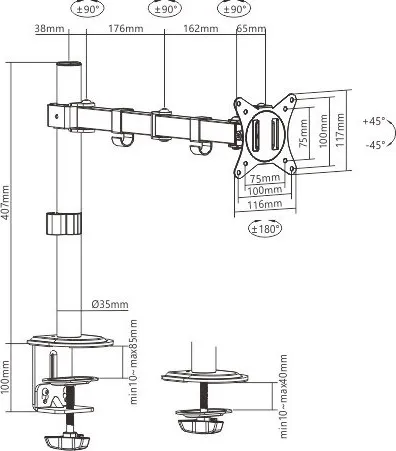 GEMBIRD Držák monitoru na stůl MA-D1-01, naklápěcí, až do 32” a 9kg, černý