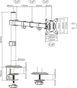 GEMBIRD Držák monitoru na stůl MA-D1-01, naklápěcí, až do 32” a 9kg, černý