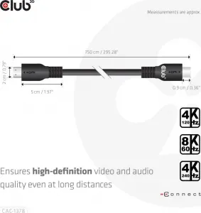 Club 3D Club3D Kabel HDMI, Ultra Rychlý HDMI™ Certifikovaný Cable, 4K120Hz/ 8K60Hz, 7.5m