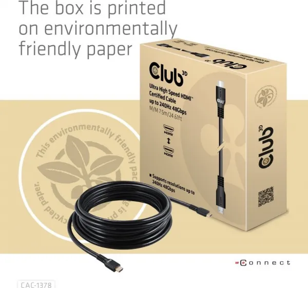 Club 3D Club3D Kabel HDMI, Ultra Rychlý HDMI™ Certifikovaný Cable, 4K120Hz/ 8K60Hz, 7.5m