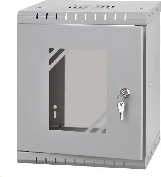 LEXI-Net 10" nástěnný rozvaděč Basic 6U 292x300, skleněné dveře, bez zad, svařovaný, šedý