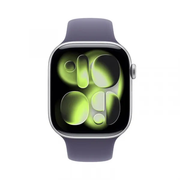 Apple Watch Series 11 GPS + Cellular 42mm Silver Aluminium Case with Purple Fog Sport Band - S/M, MF8H4WF/A