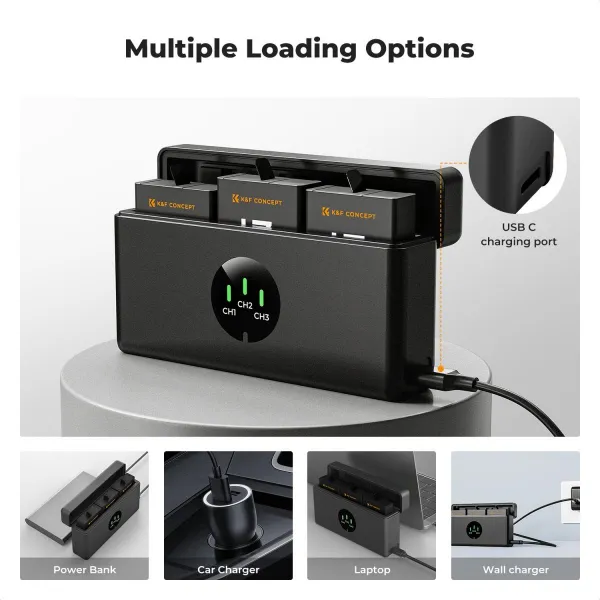 K&F Concept Batéria pre kameru K&F GoPro 13 2100 mAh, 3 kusy + nabíjačka 40444