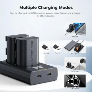 K&F Concept Batéria pre fotoaparát Canon LP-E6NH 2600 mAh, sada nabíjačiek pre dve batérie s dvoma sloty pre LCD displeje 42341