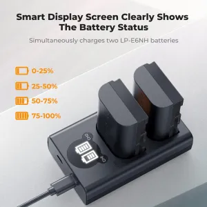K&F Concept Batéria pre fotoaparát Canon LP-E6NH 2600 mAh, sada nabíjačiek pre dve batérie s dvoma sloty pre LCD displeje 42341