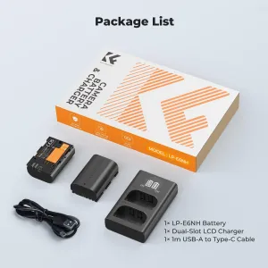 K&F Concept Batéria pre fotoaparát Canon LP-E6NH 2600 mAh, sada nabíjačiek pre dve batérie s dvoma sloty pre LCD displeje 42341