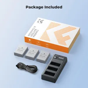 K&F Concept Batéria pre fotoaparát Canon LP-E8 1200 mAh, 3 kusy + nabíjačka, sada nabíjačiek s LCD displejom, trojslotová 42339
