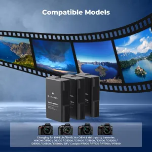 K&F Concept Batéria pre fotoaparát Nikon EN-EL14 1050 mAh, balenie 3 ks + nabíjačka, sada nabíjačiek pre LCD displej, trojslotová 42329