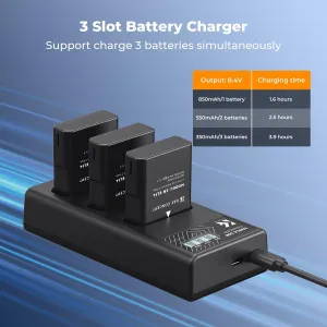 K&F Concept Batéria pre fotoaparát Nikon EN-EL14 1050 mAh, balenie 3 ks + nabíjačka, sada nabíjačiek pre LCD displej, trojslotová 42329