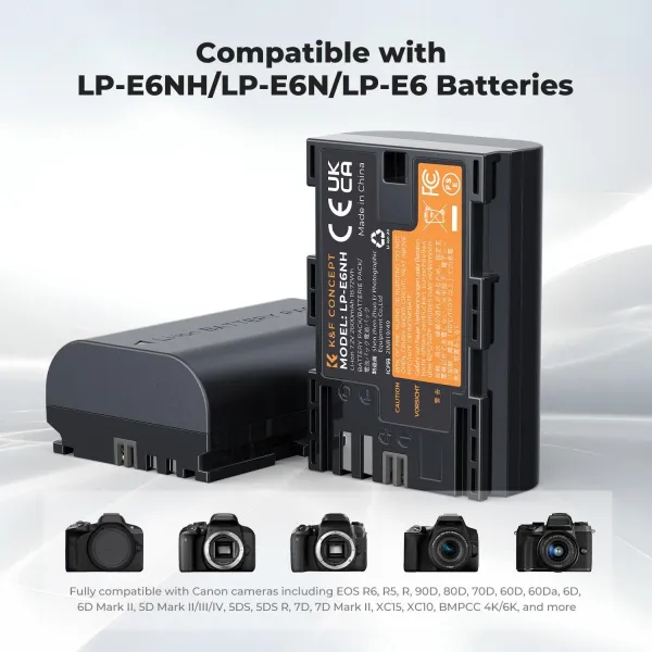 K&F Concept Batéria pre fotoaparát Canon LP-E6NH 2600 mAh, sada nabíjačiek pre dve batérie s dvoma sloty pre LCD displeje 42341