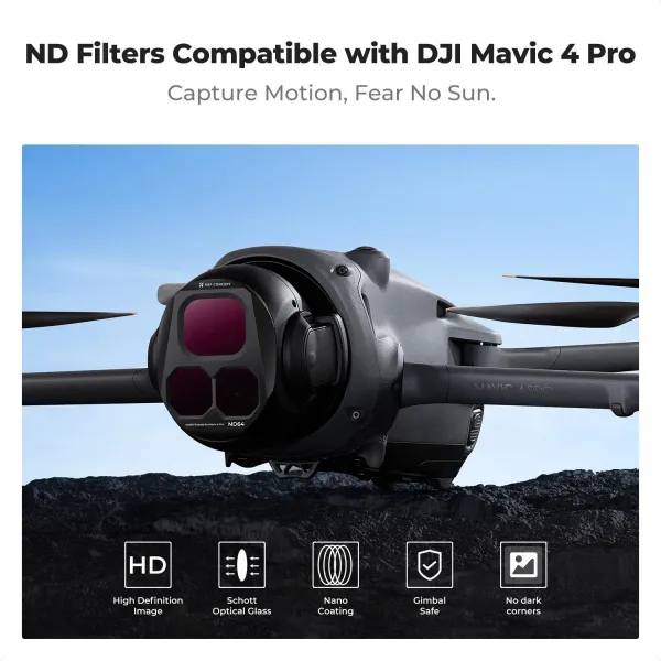 K&F Concept Filter DJI Mavic 4 PRO (ND8+ND16+ND32+ND64), objektív HD, obojstranný náter, vodeodolný a... 41531