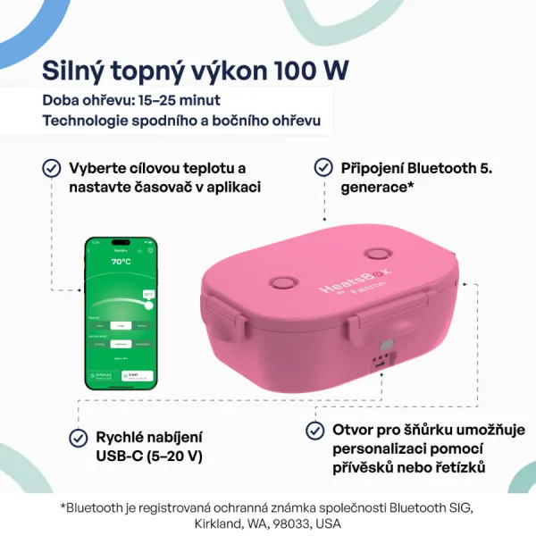Faitron HeatsBox GO Light šikovný ohrievací obedový box na batériu, ružový HB-06-102B_PN