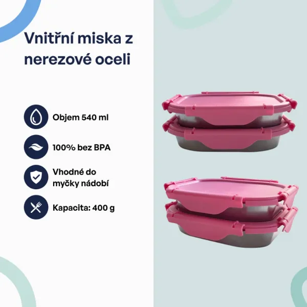 Faitron HeatsBox GO Light šikovný ohrievací obedový box na batériu, ružový HB-06-102B_PN