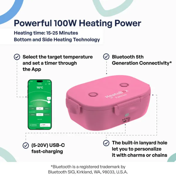 Faitron HeatsBox GO Light šikovný ohrievací obedový box na batériu, ružový HB-06-102B_PN