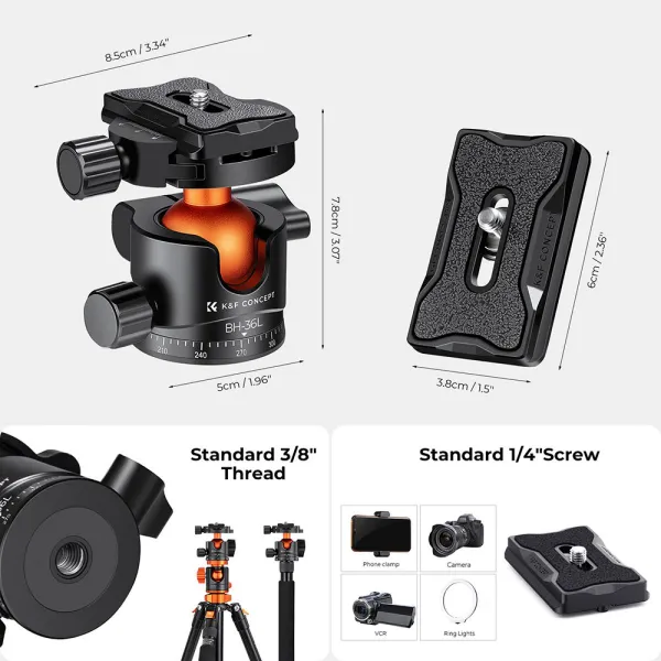 K&F Concept 36 mm statívová guľová hlava otočná panoramatická o 360 stupňov pre monopod 22875
