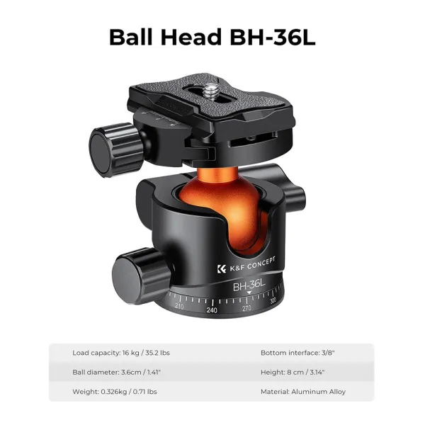 K&F Concept 36 mm statívová guľová hlava otočná panoramatická o 360 stupňov pre monopod 22875