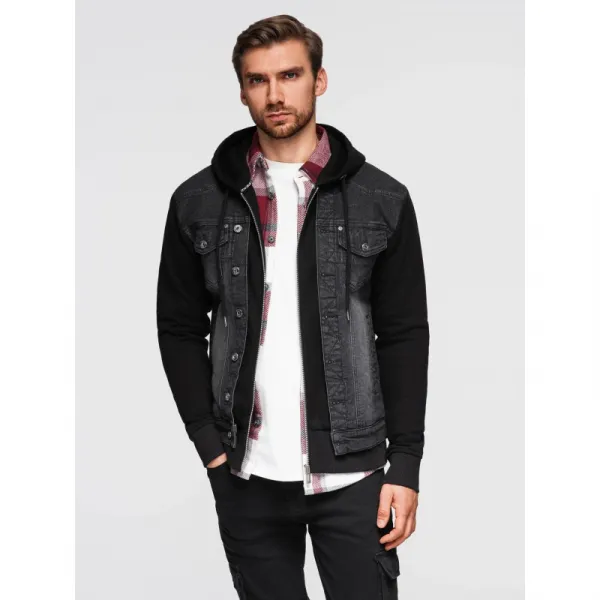 Pánska bunda s kapucňou OMBRE Jacket OM-JADJ-0220 V-3 black