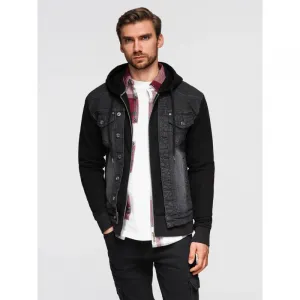 Pánska bunda s kapucňou OMBRE Jacket OM-JADJ-0220 V-3 black