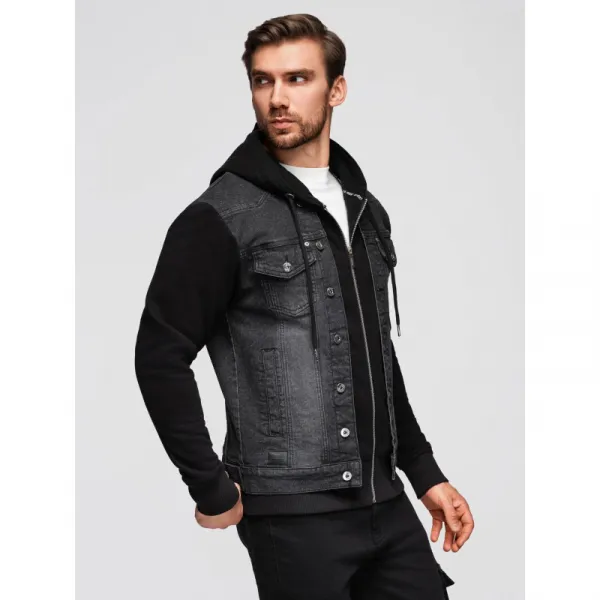 Pánska bunda s kapucňou OMBRE Jacket OM-JADJ-0220 V-3 black