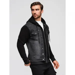 Pánska bunda s kapucňou OMBRE Jacket OM-JADJ-0220 V-3 black