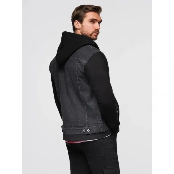 Pánska bunda s kapucňou OMBRE Jacket OM-JADJ-0220 V-3 black