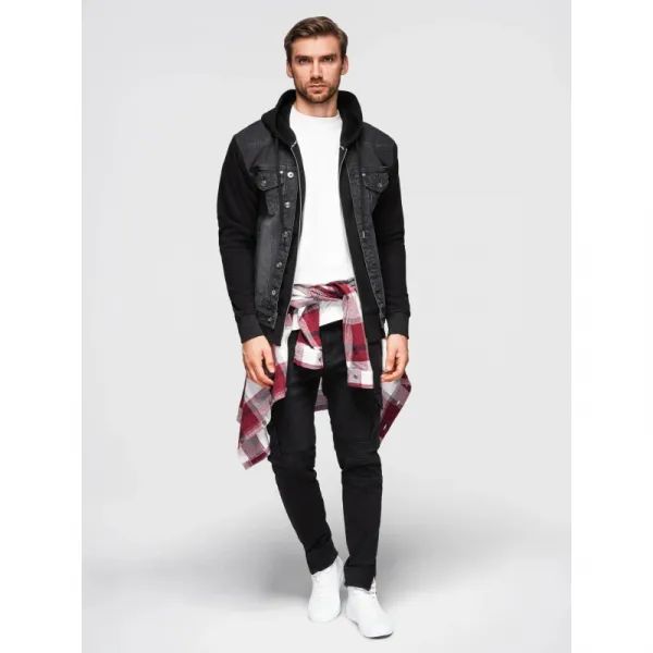 Pánska bunda s kapucňou OMBRE Jacket OM-JADJ-0220 V-3 black