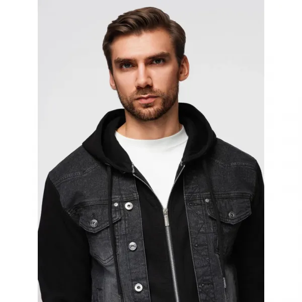 Pánska bunda s kapucňou OMBRE Jacket OM-JADJ-0220 V-3 black