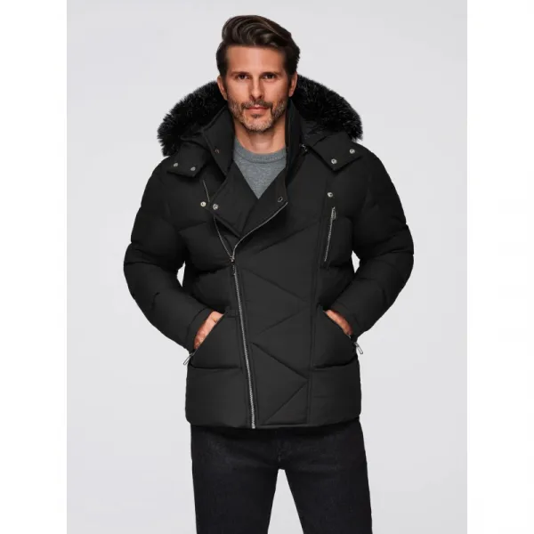 Pánska bunda s kapucňou OMBRE Jacket OM-JAHP-0252 V-1 black