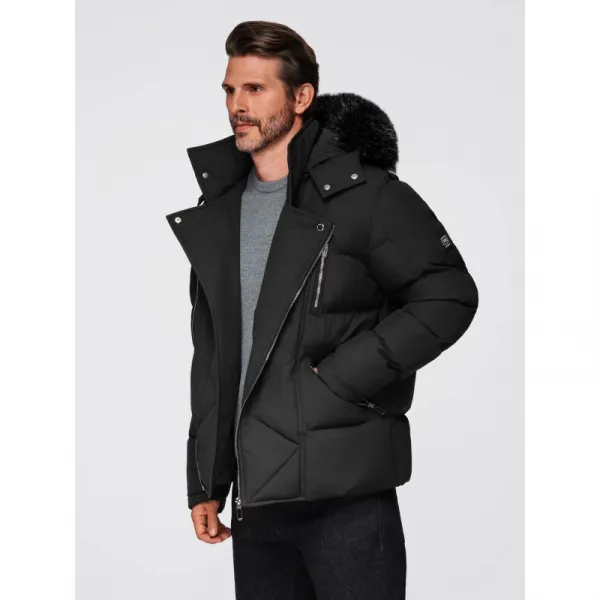 Pánska bunda s kapucňou OMBRE Jacket OM-JAHP-0252 V-1 black