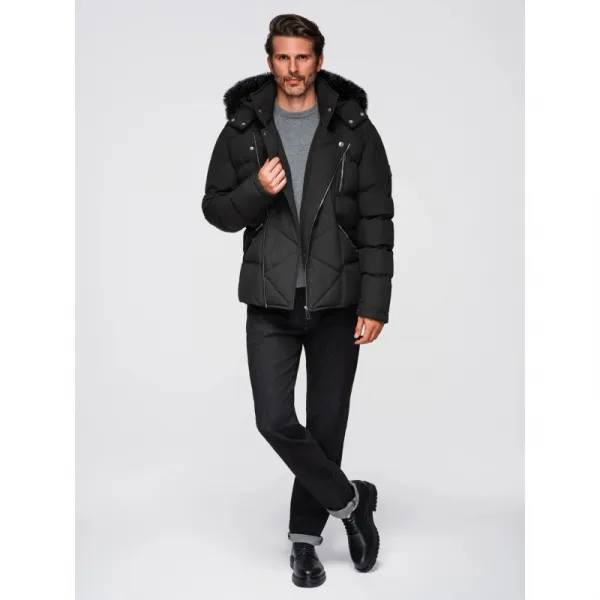 Pánska bunda s kapucňou OMBRE Jacket OM-JAHP-0252 V-1 black