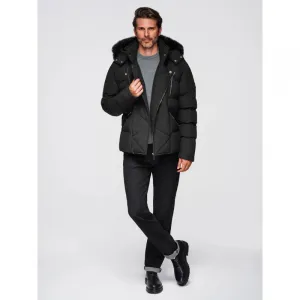 Pánska bunda s kapucňou OMBRE Jacket OM-JAHP-0252 V-1 black