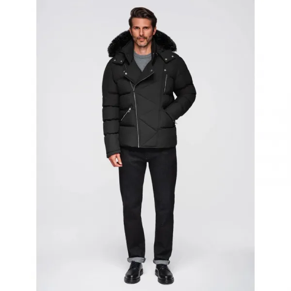 Pánska bunda s kapucňou OMBRE Jacket OM-JAHP-0252 V-1 black